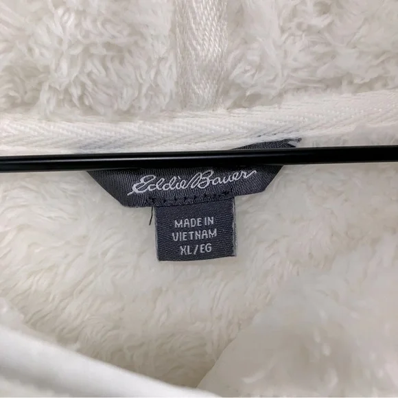 Eddie Bauer Sherpa Pullover Half Snap White Plush Hoodie Women Size XL - Picture 6 of 8